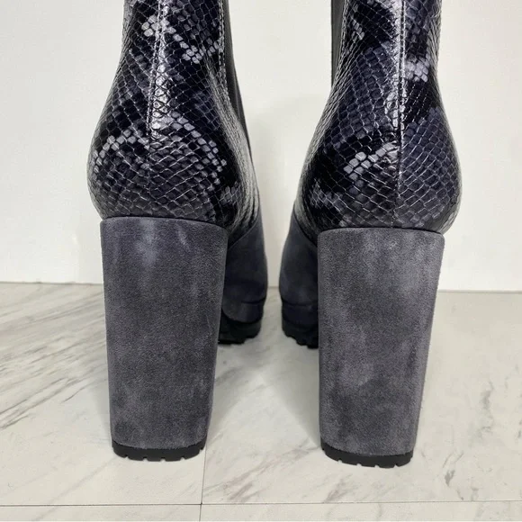 All Saints Sahara Gray Suede Snakeskin Heeled Boot 11 - Picture 3 of 16